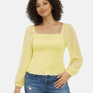 Riley & Rae Women's Square-Neck Smocked Blouse Medium Puff Sleeve NWT